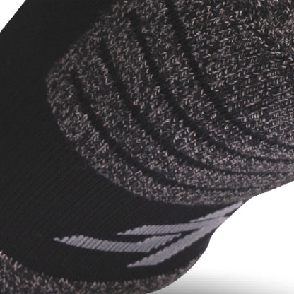 Close up view of elastic arch of Lightfeet Performance Black Ankle Sock 