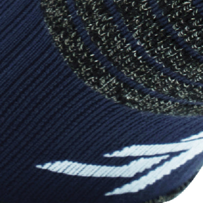 Close up view of elastic arch of Lightfeet Performance Navy Half Crew Sock 