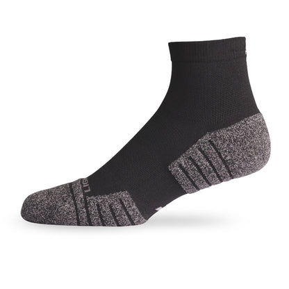 Side view of Lightfeet Performance Black Quarter Crew Sock 