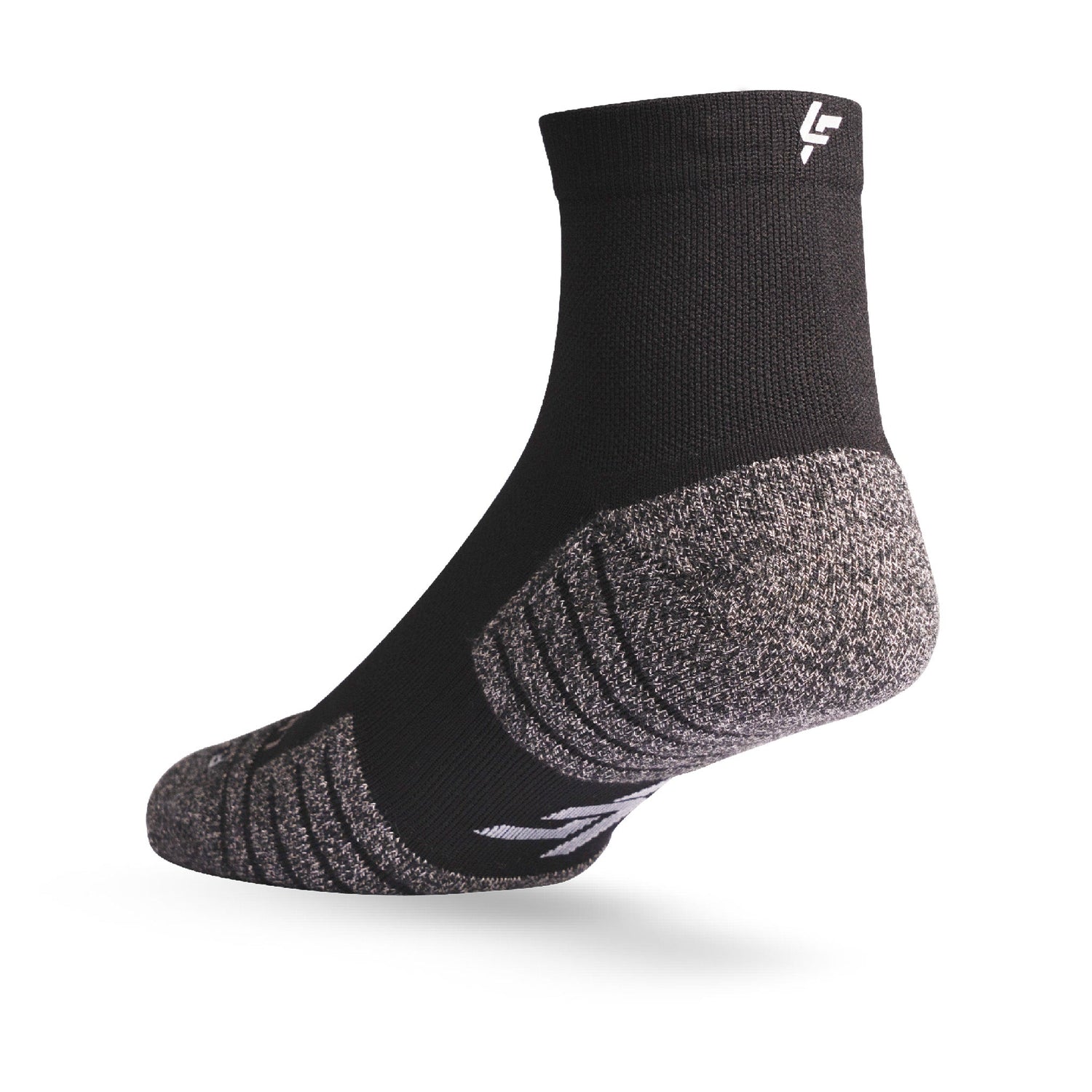 Heel view of Lightfeet Performance Black Quarter Crew Sock 