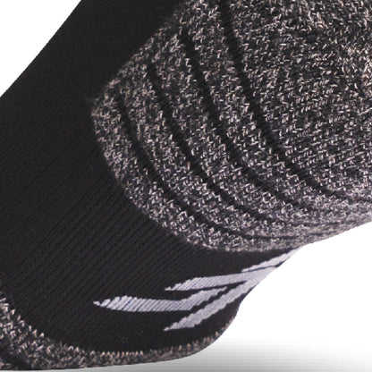 Close up view of elastic arch of Lightfeet Performance Black Quarter Crew Sock 