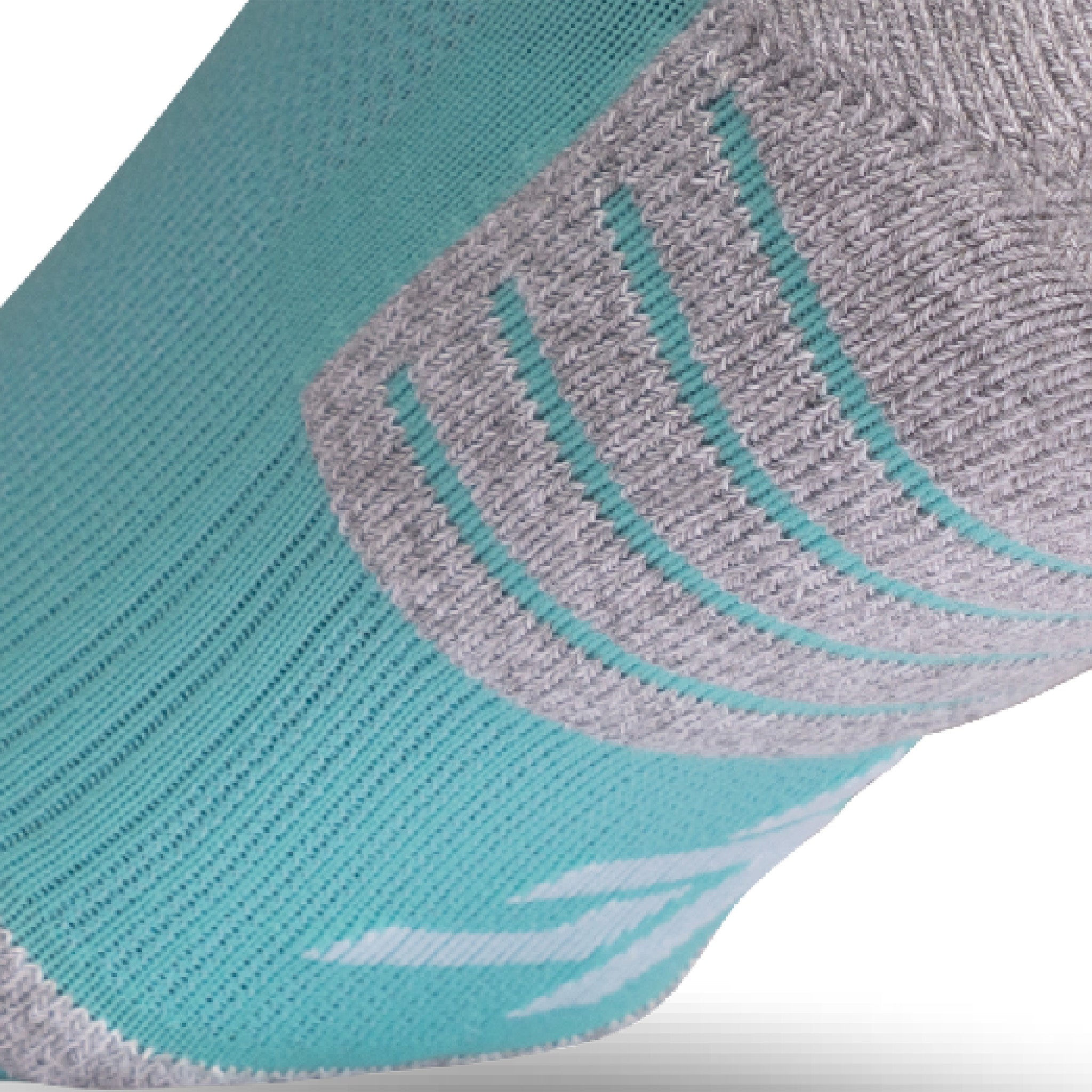 Close up view of elastic arch of Lightfeet Performance Mint Quarter Crew Sock 