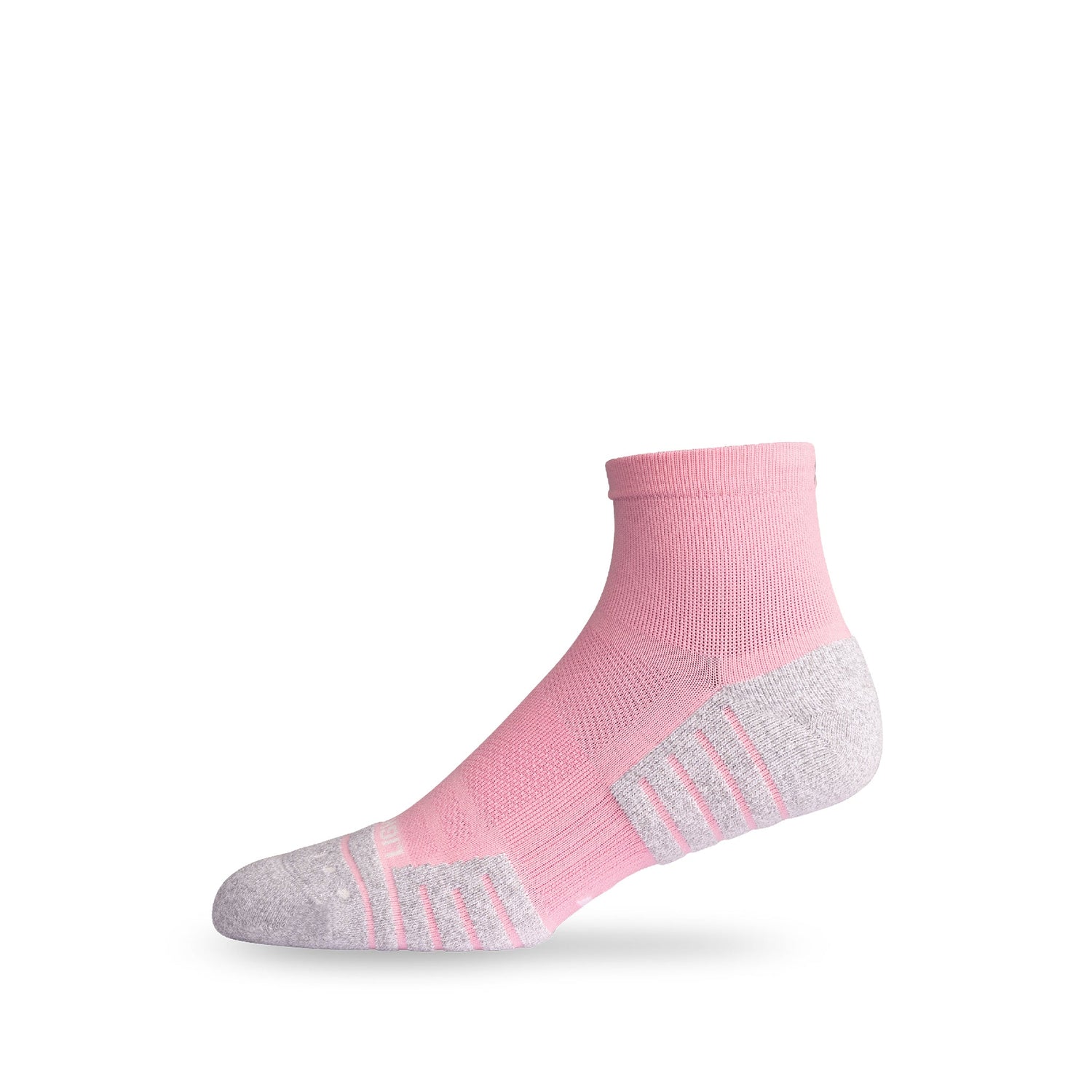 Side view of Lightfeet Performance Soft Pink Quarter Crew Sock 