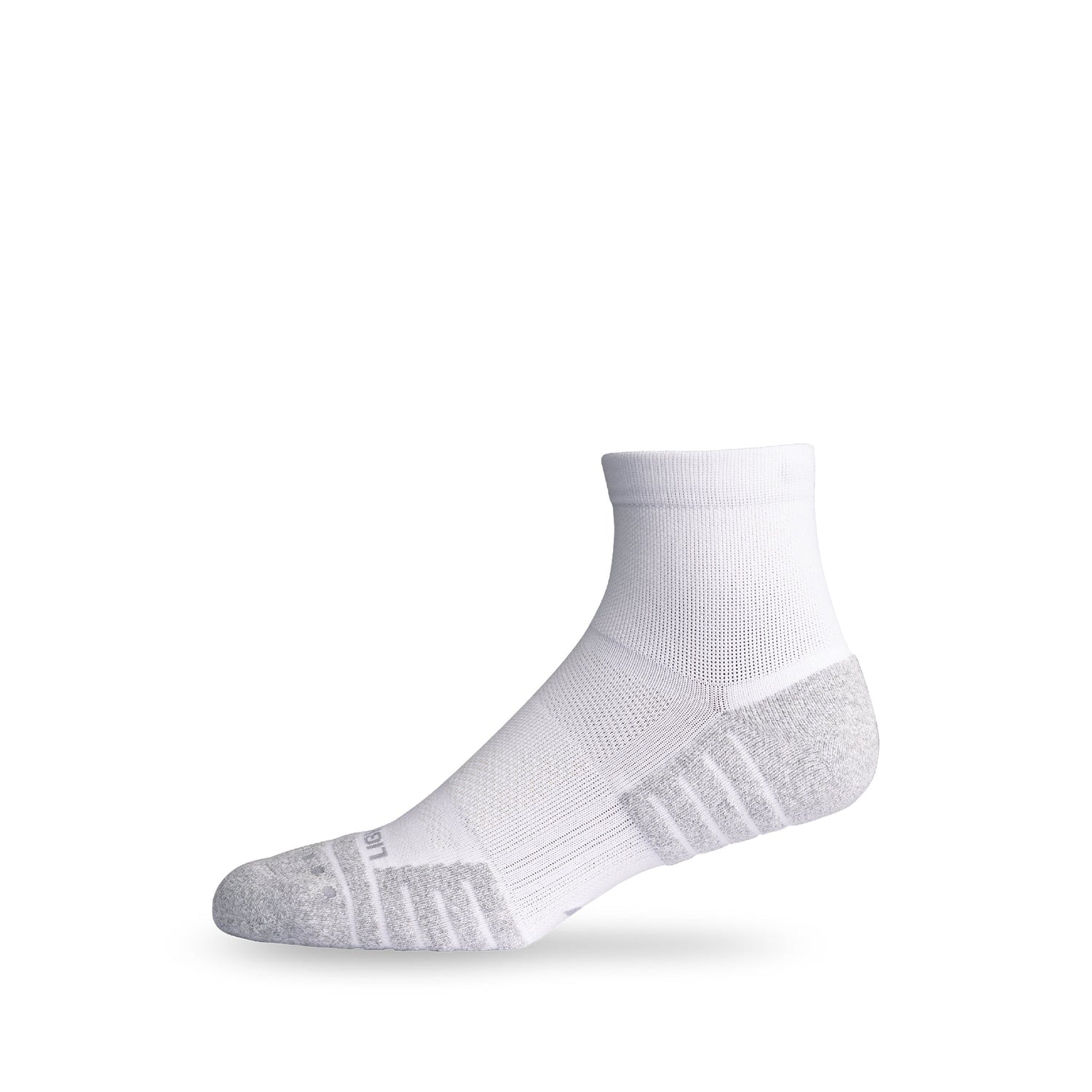 Side view of Lightfeet Performance White Quarter Crew Sock 