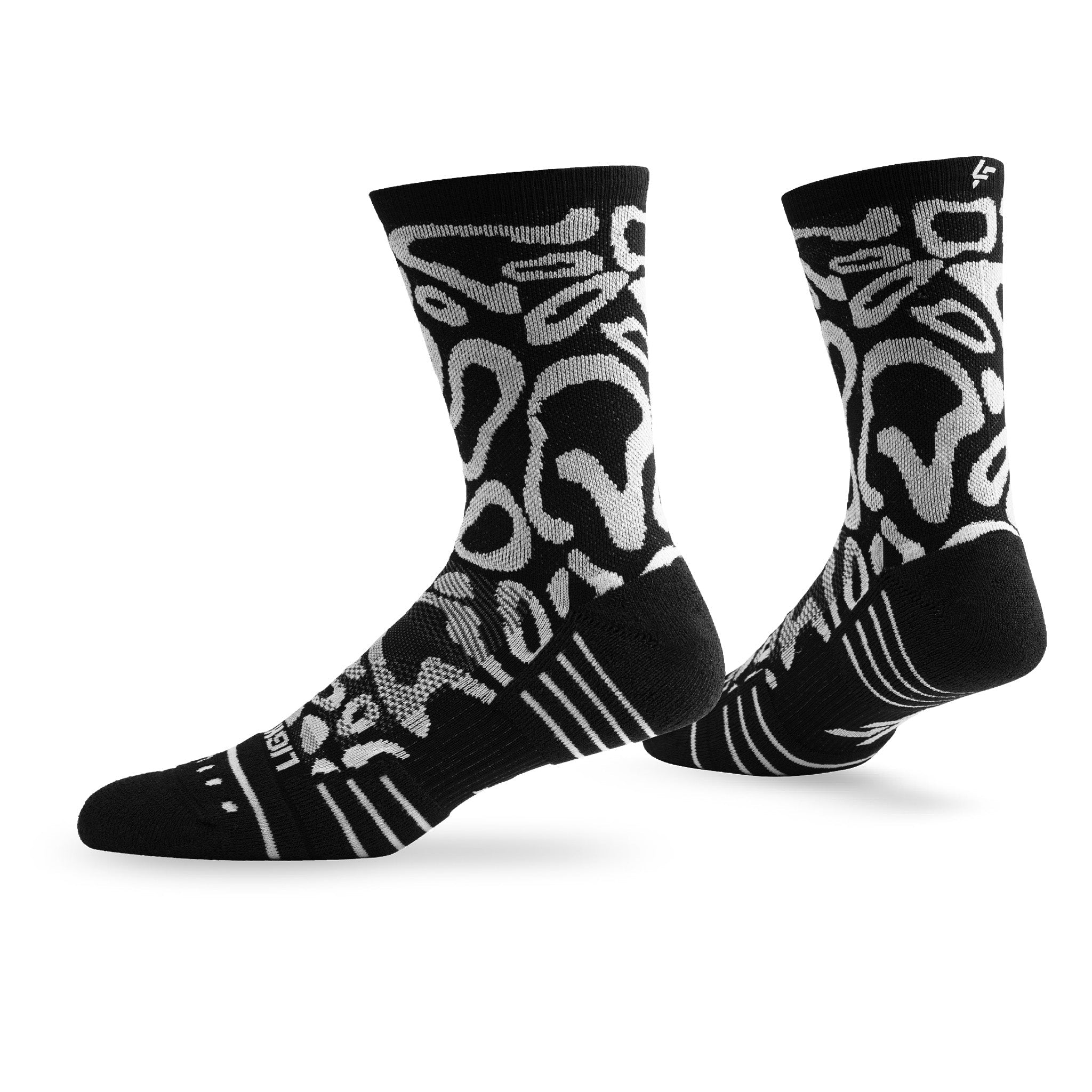 Pair of Lightfeet Performance Scribbles Black White Crew Socks 