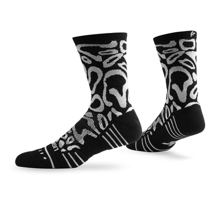 Pair of Lightfeet Performance Scribbles Black White Crew Socks 
