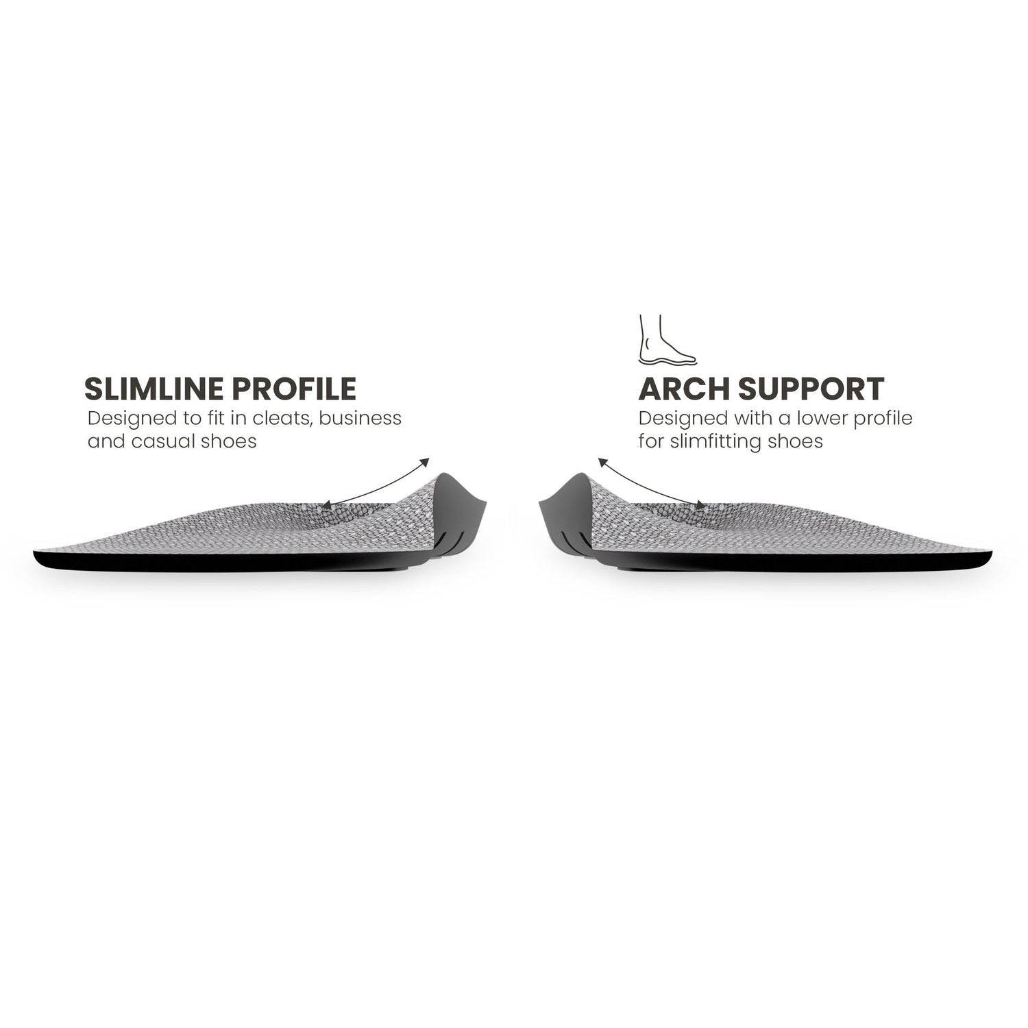 Front view showing the arch contour of a pair of Lightfeet Slimfit Support Orthotic Insoles