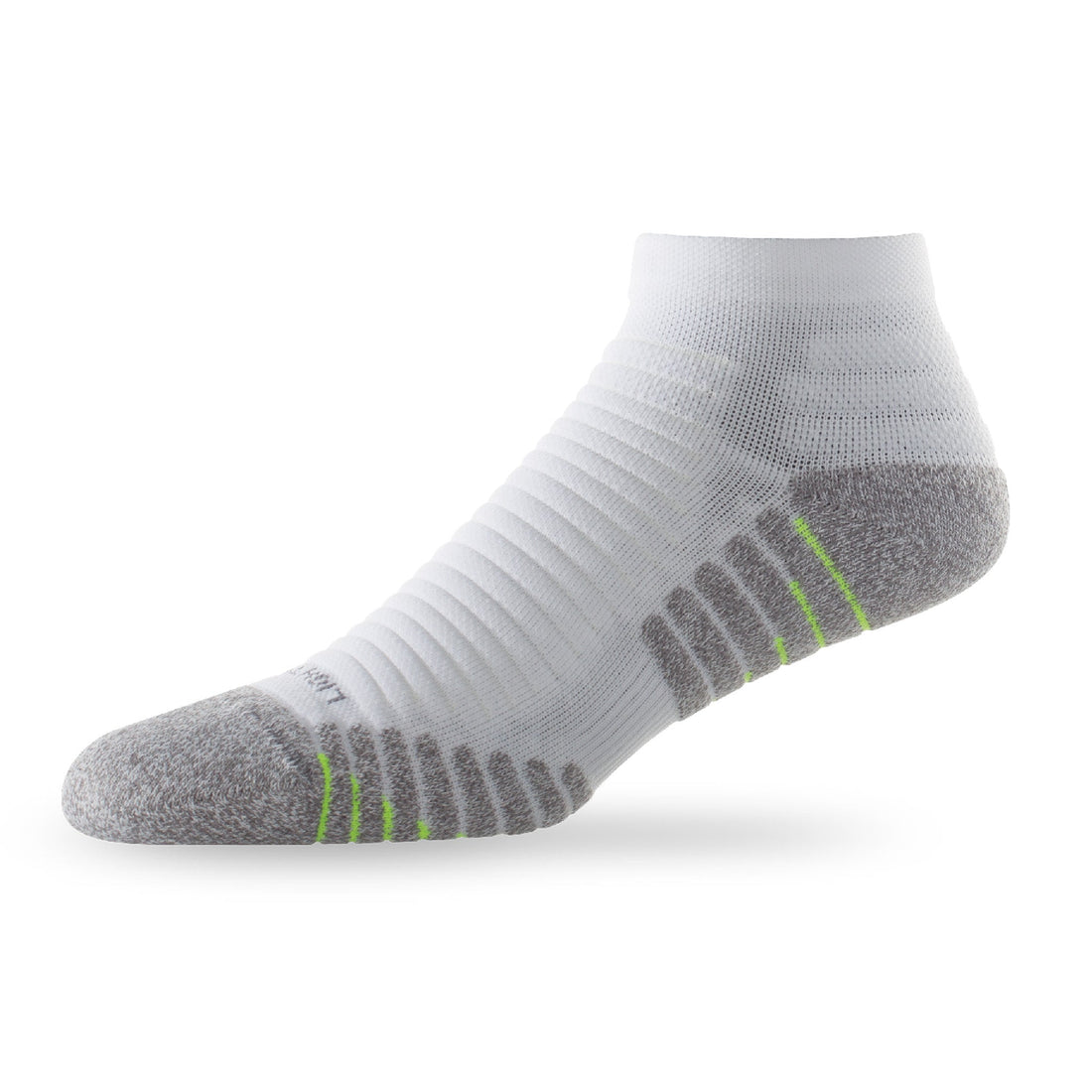 Side view of Lightfeet Vector Quarter Crew White Performance Sock 